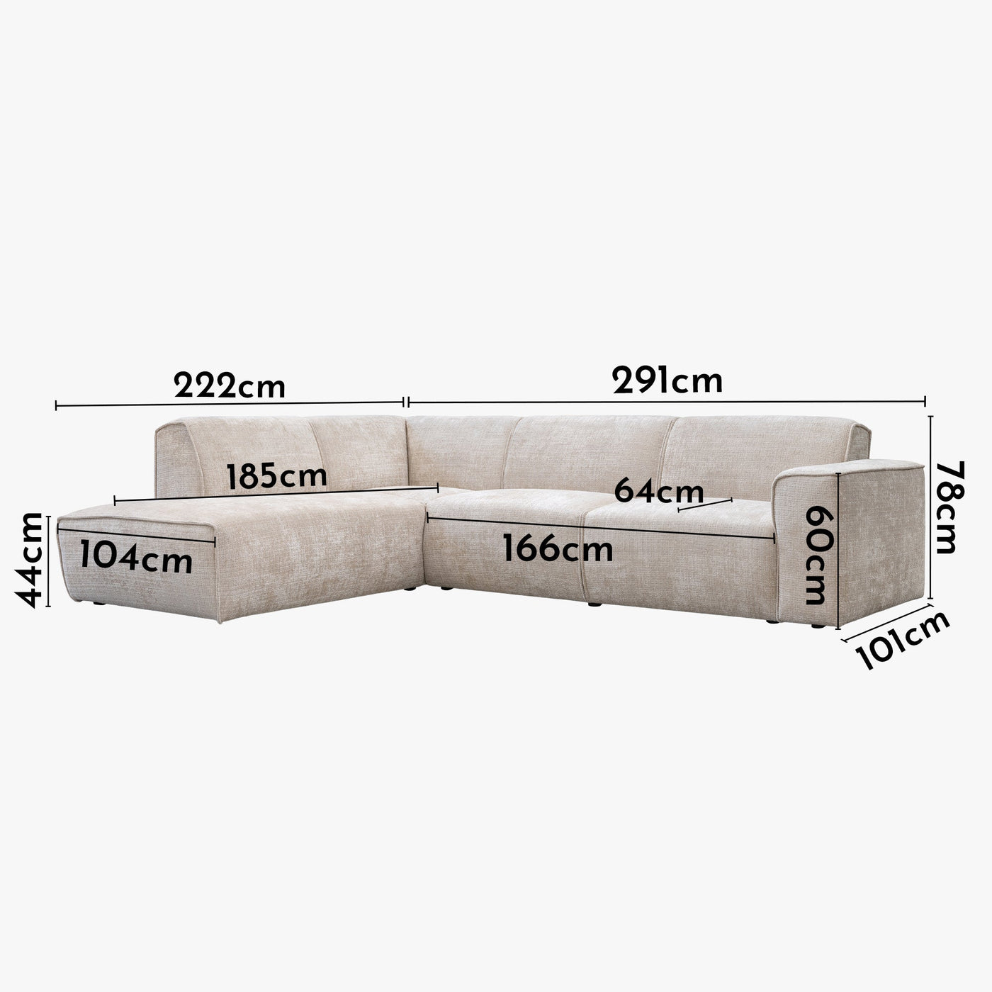 GIULIA XL Canapé d'angle en tissu beige - Angle gauche - Canapés d'angle - Mobilier Deco