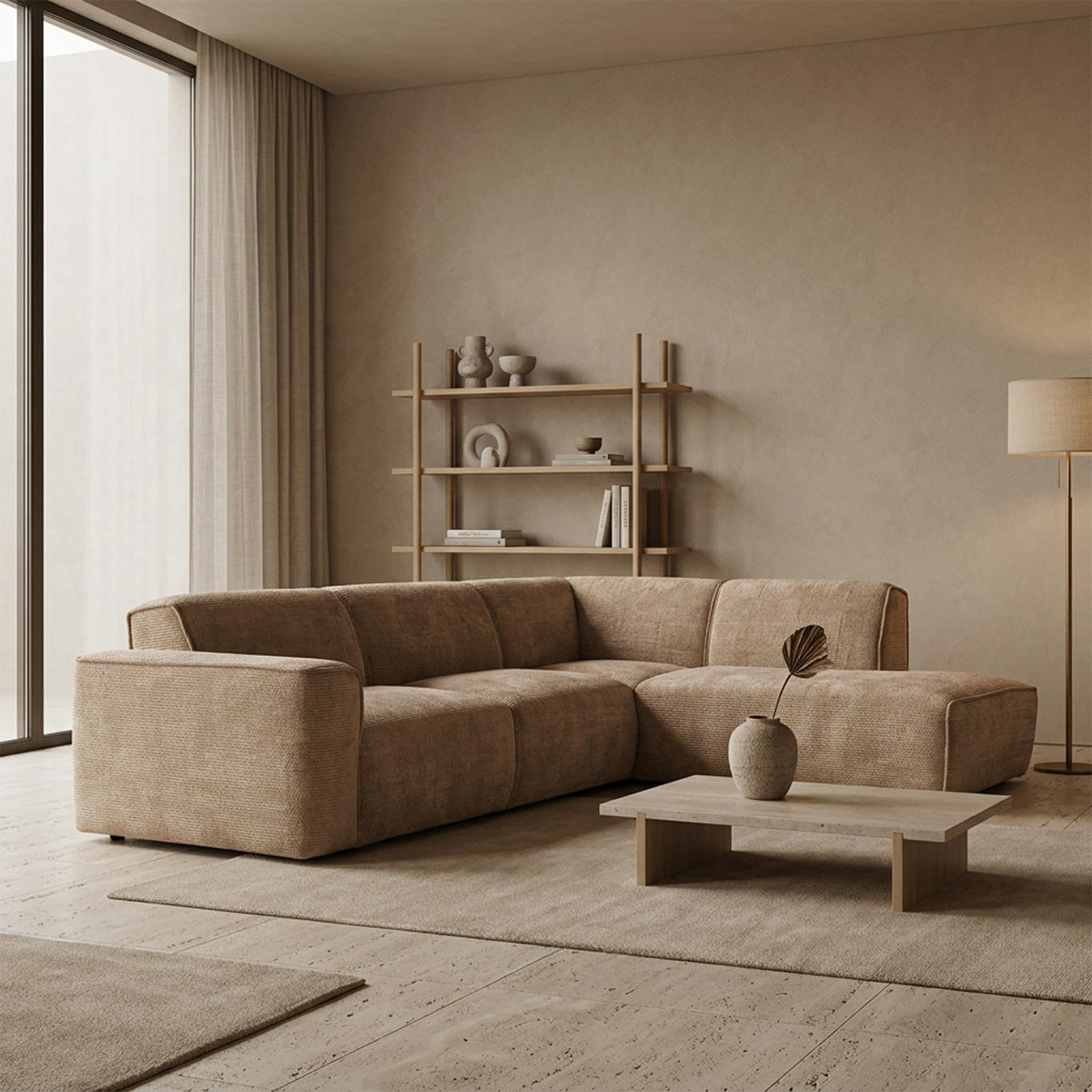 GIULIA XL Canapé d'angle en tissu taupe - Angle droit - Canapés d'angle - Mobilier Deco