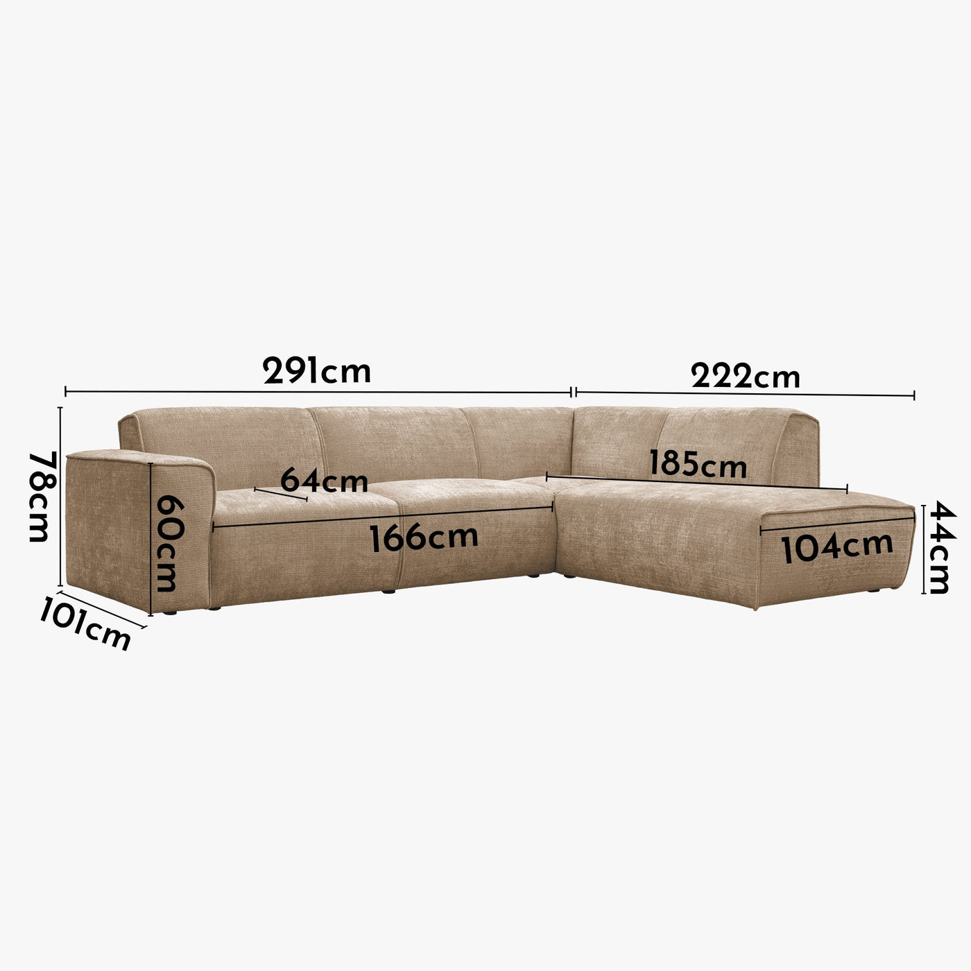 GIULIA XL Canapé d'angle en tissu taupe - Angle droit - Canapés d'angle - Mobilier Deco