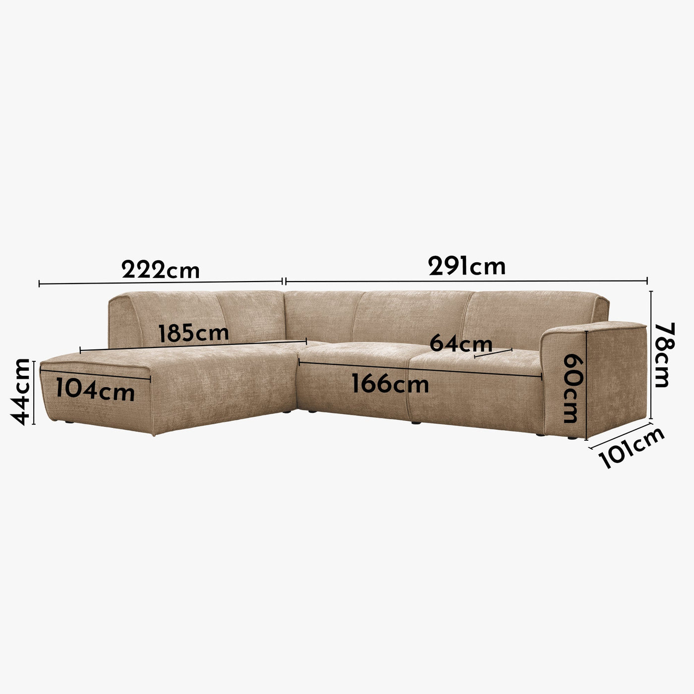 GIULIA XL Canapé d'angle en tissu taupe - Angle gauche - Canapés d'angle - Mobilier Deco