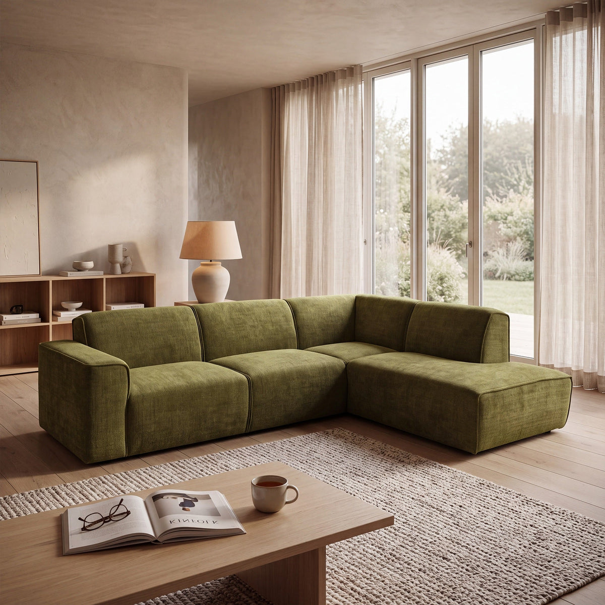 GIULIA XL Canapé d'angle en tissu vert - Angle droit - Canapés d'angle - Mobilier Deco