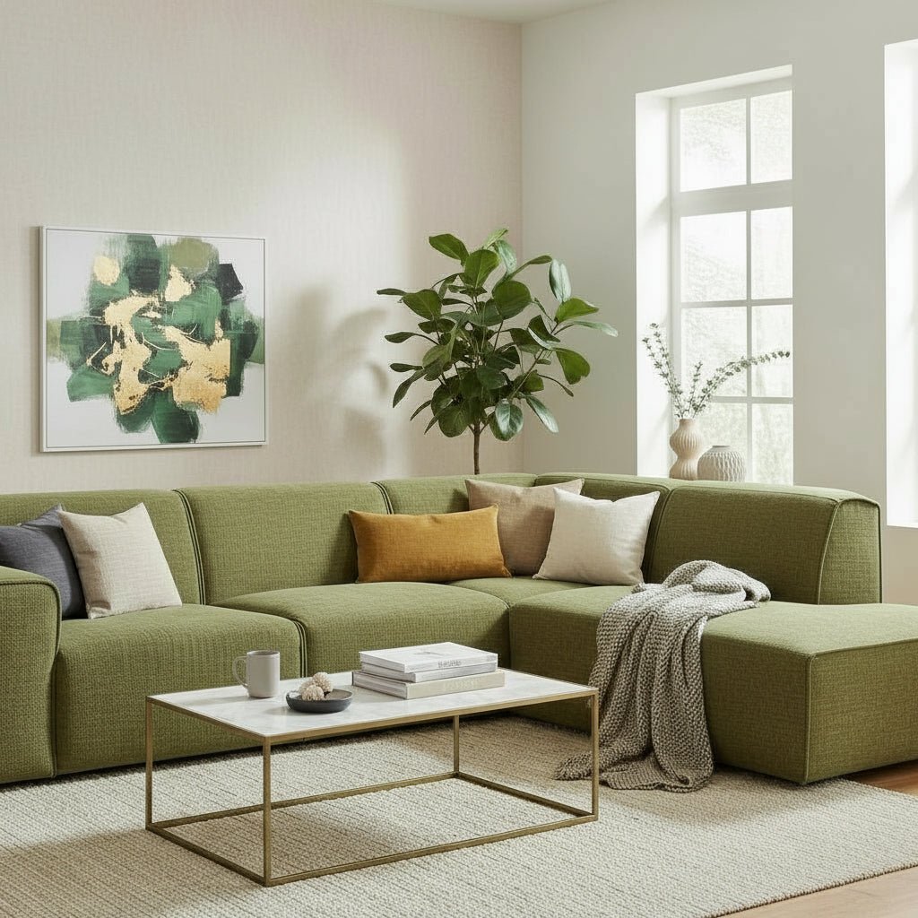 GIULIA XL Canapé d'angle en tissu vert - Angle droit - Canapés d'angle - Mobilier Deco