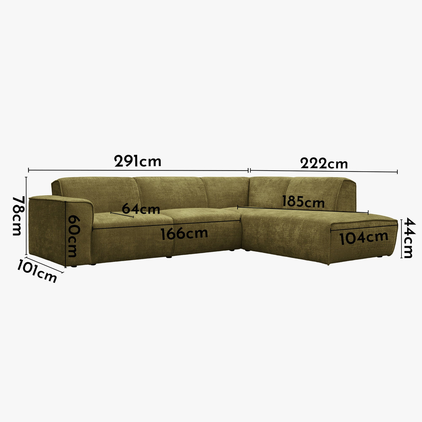 GIULIA XL Canapé d'angle en tissu vert - Angle droit - Canapés d'angle - Mobilier Deco