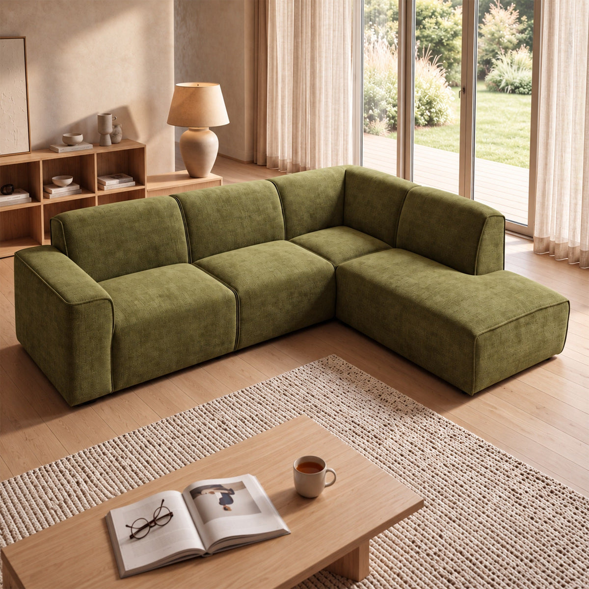 GIULIA XL Canapé d'angle en tissu vert - Angle droit - Canapés d'angle - Mobilier Deco