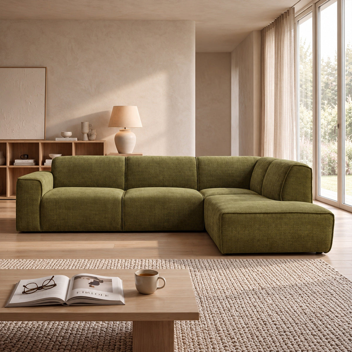 GIULIA XL Canapé d'angle en tissu vert - Angle droit - Canapés d'angle - Mobilier Deco