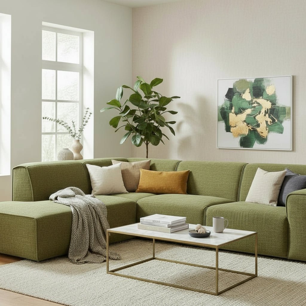 GIULIA XL Canapé d'angle en tissu vert - Angle gauche - Canapés d'angle - Mobilier Deco