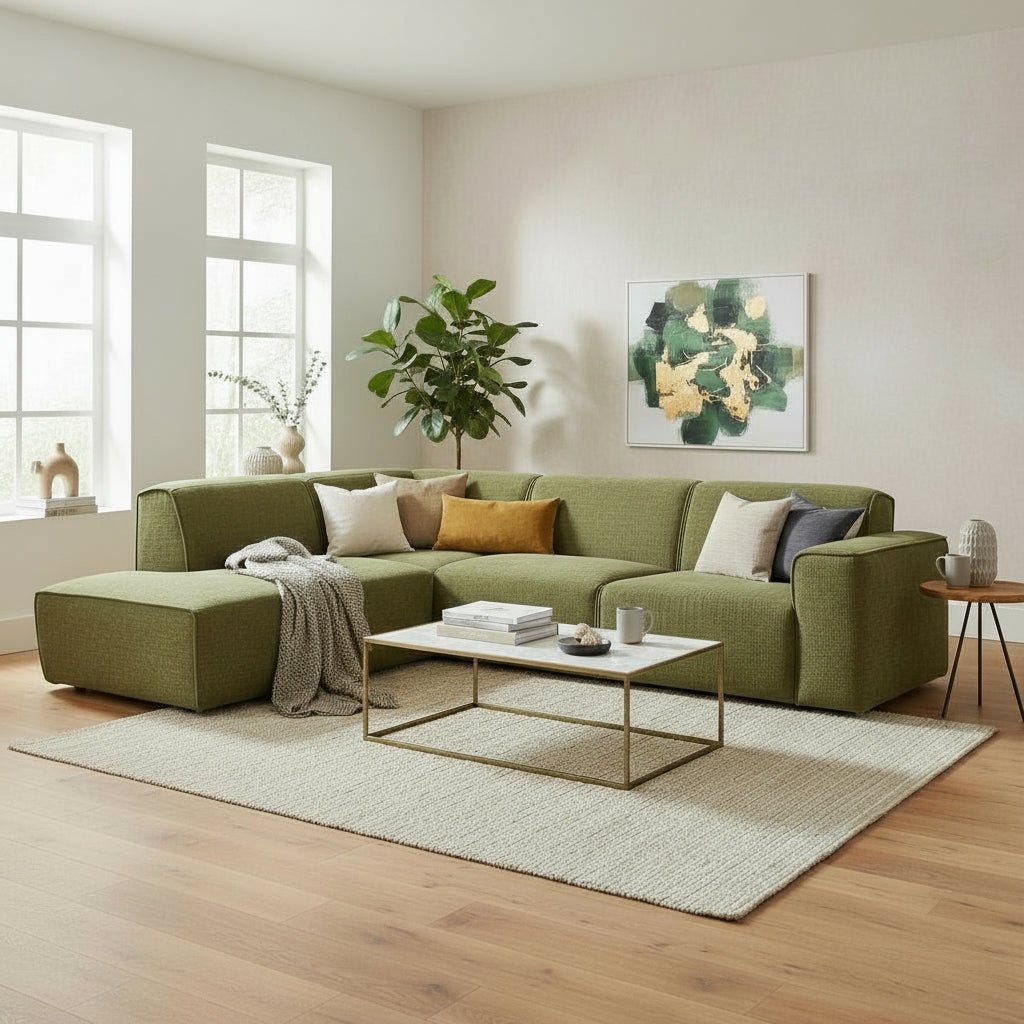 GIULIA XL Canapé d'angle en tissu vert - Angle gauche - Canapés d'angle - Mobilier Deco