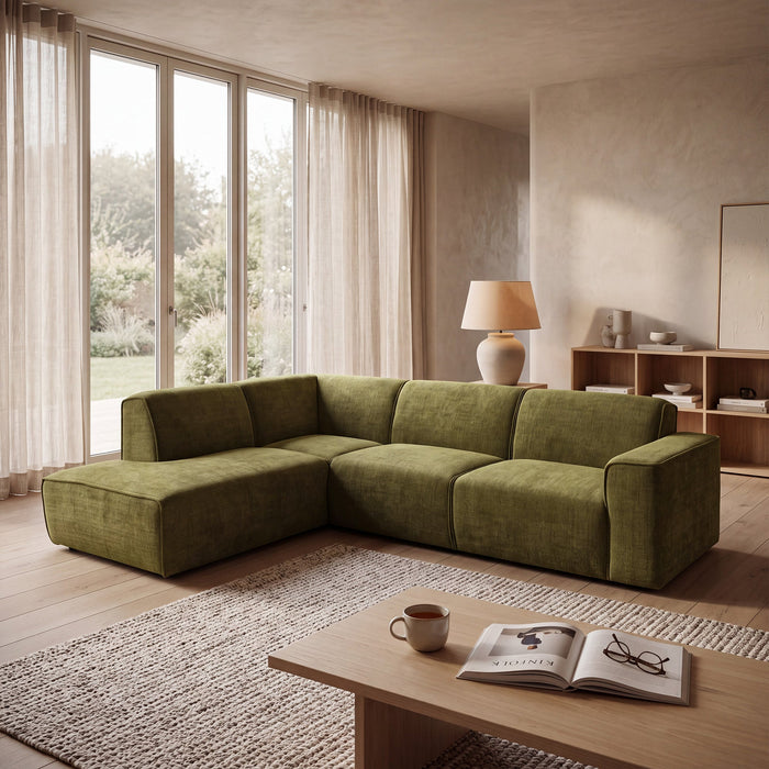 GIULIA XL Canapé d'angle en tissu vert - Angle gauche – Canapés d'angle Mobilier Deco