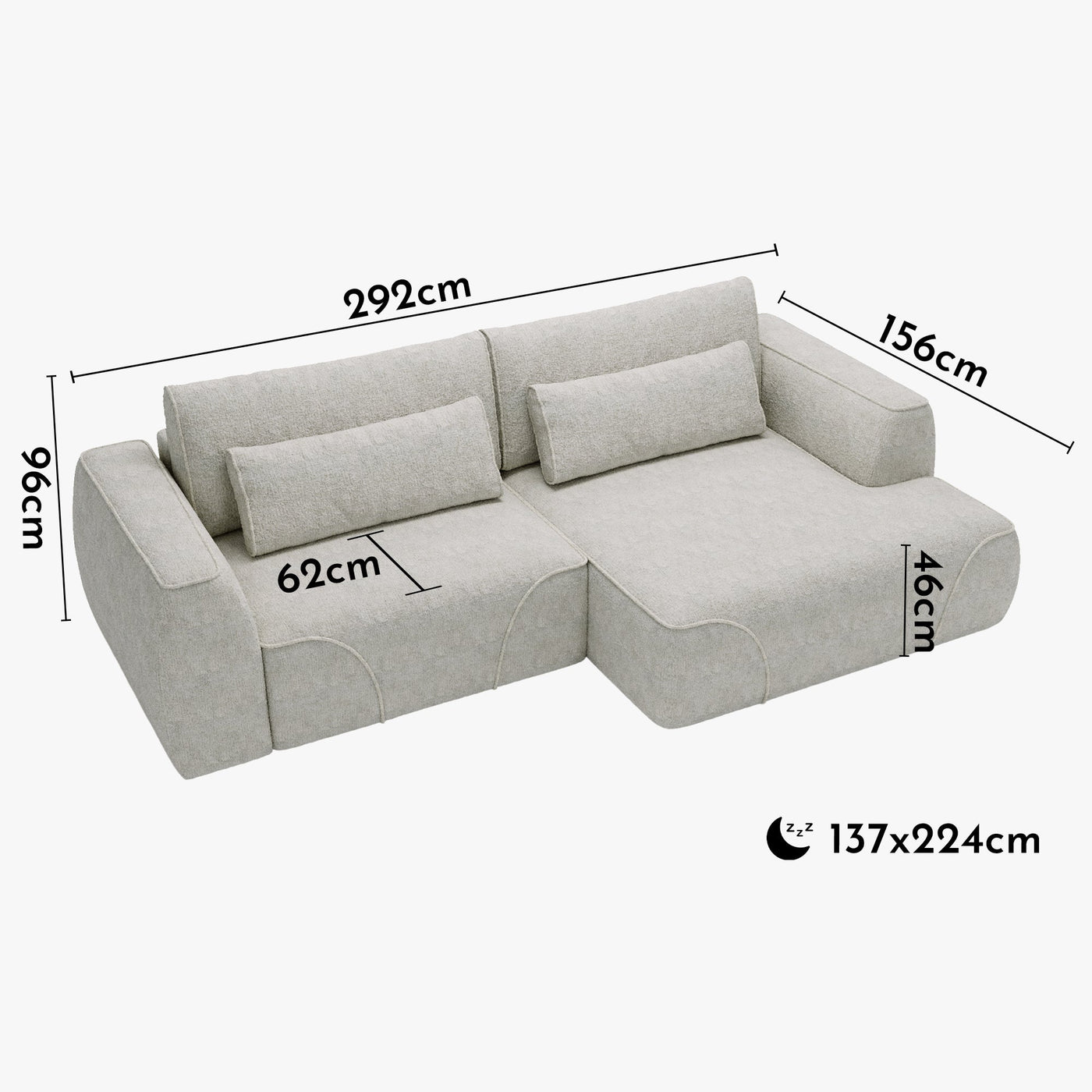 GRACE Canapé d'angle convertible avec coffre en tissu beige - Angle droit - Canapé d'angle convertible - Mobilier Deco