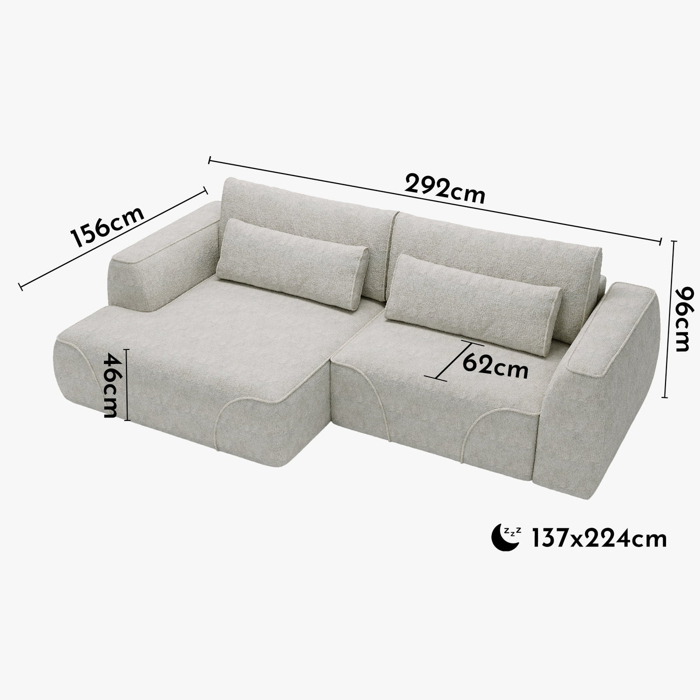 GRACE Canapé d'angle convertible avec coffre en tissu beige - Angle gauche - Canapé d'angle convertible - Mobilier Deco