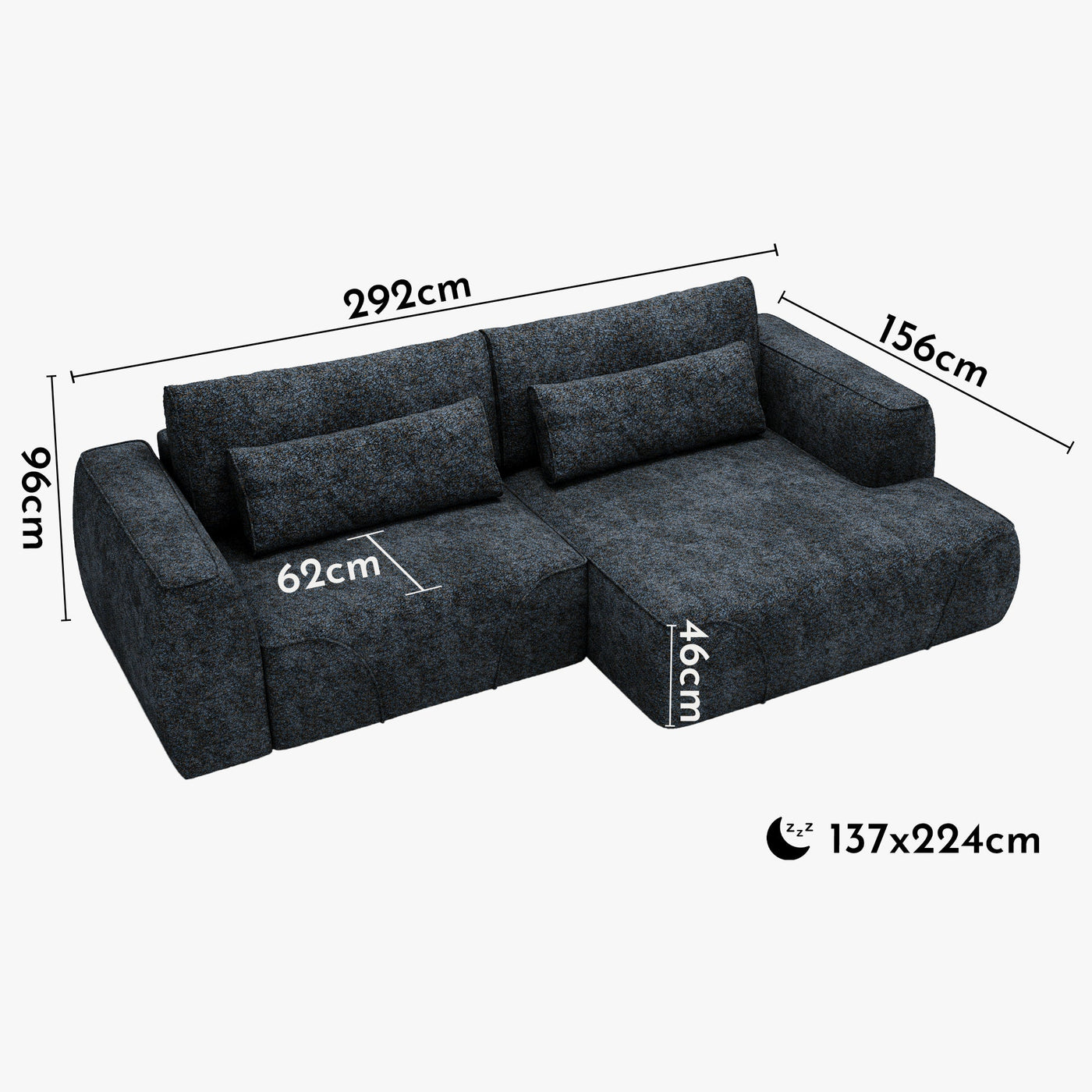 GRACE Canapé d'angle convertible avec coffre en tissu bleu - Angle droit - Canapé d'angle convertible - Mobilier Deco