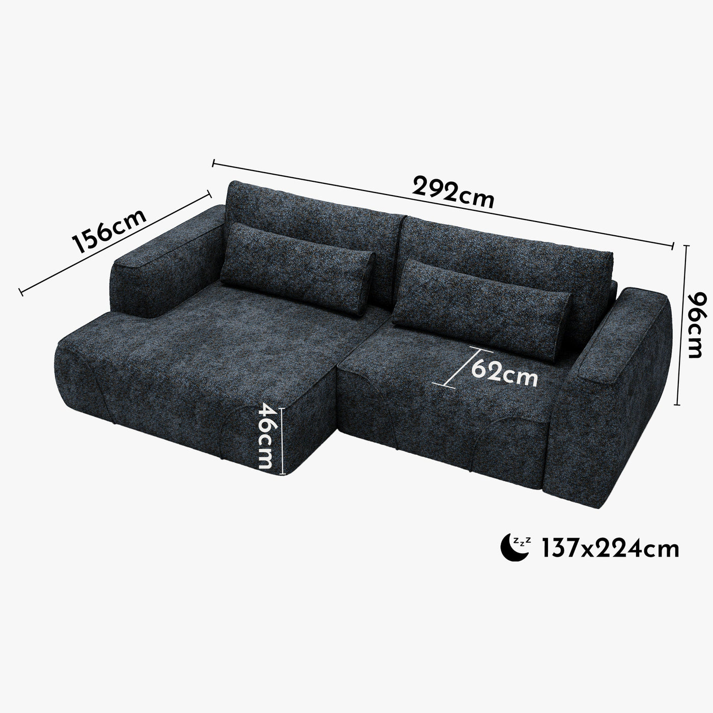 GRACE Canapé d'angle convertible avec coffre en tissu bleu - Angle gauche - Canapé d'angle convertible - Mobilier Deco