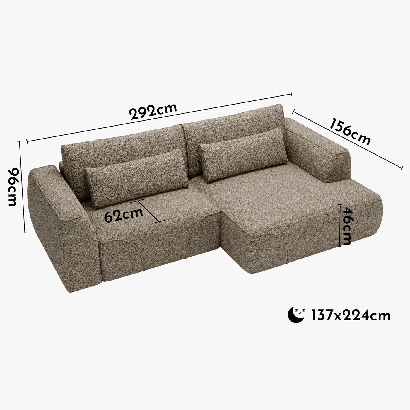 GRACE Canapé d'angle convertible avec coffre en tissu taupe - Angle droit - Canapé d'angle convertible - Mobilier Deco