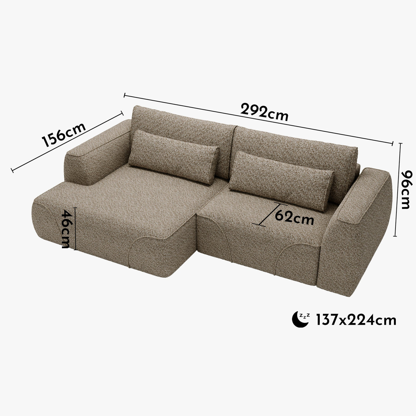 GRACE Canapé d'angle convertible avec coffre en tissu taupe - Angle gauche - Canapé d'angle convertible - Mobilier Deco