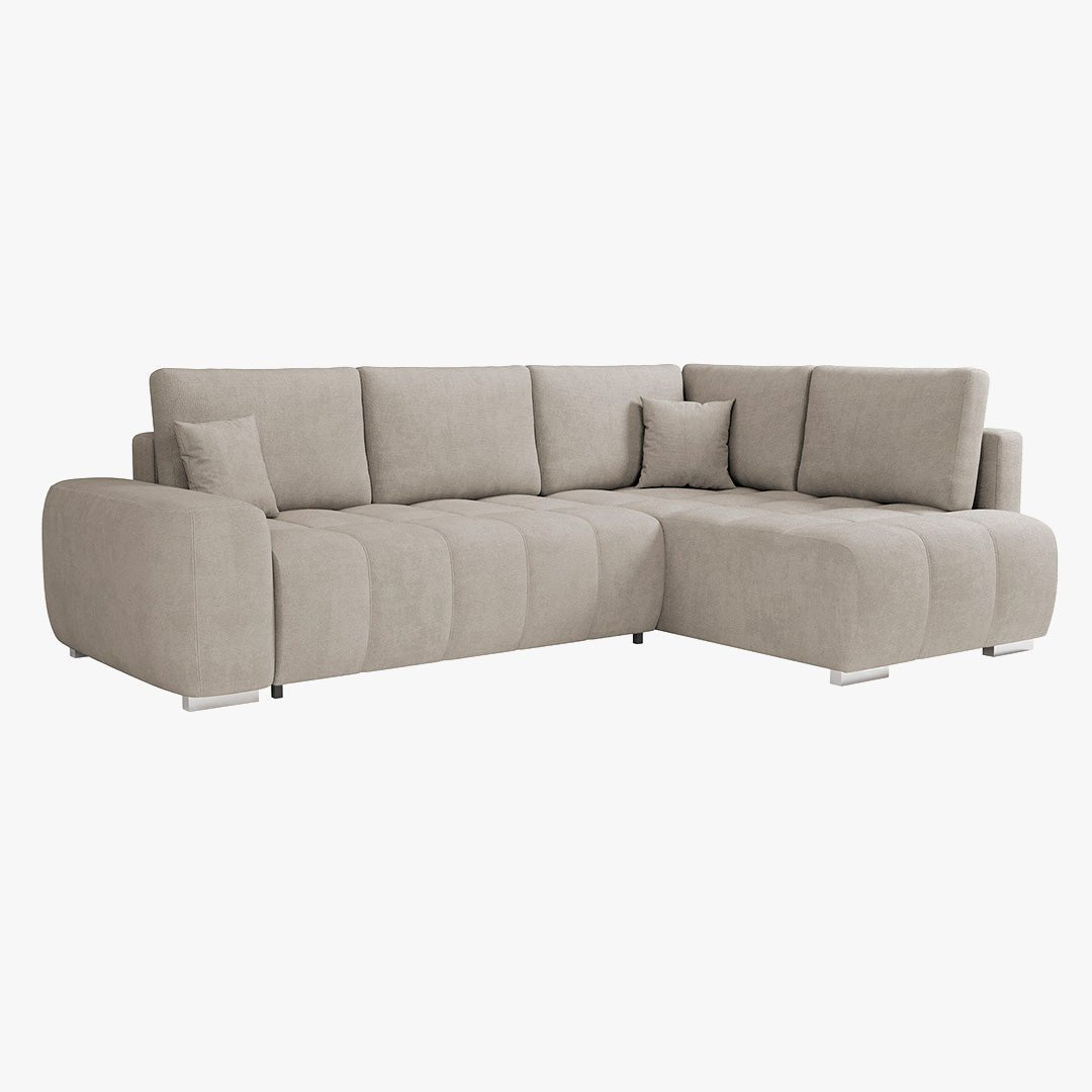 GYLIAN Canapé d'angle réversible et convertible avec coffre en tissu beige - Canapé d'angle convertible - Mobilier Deco