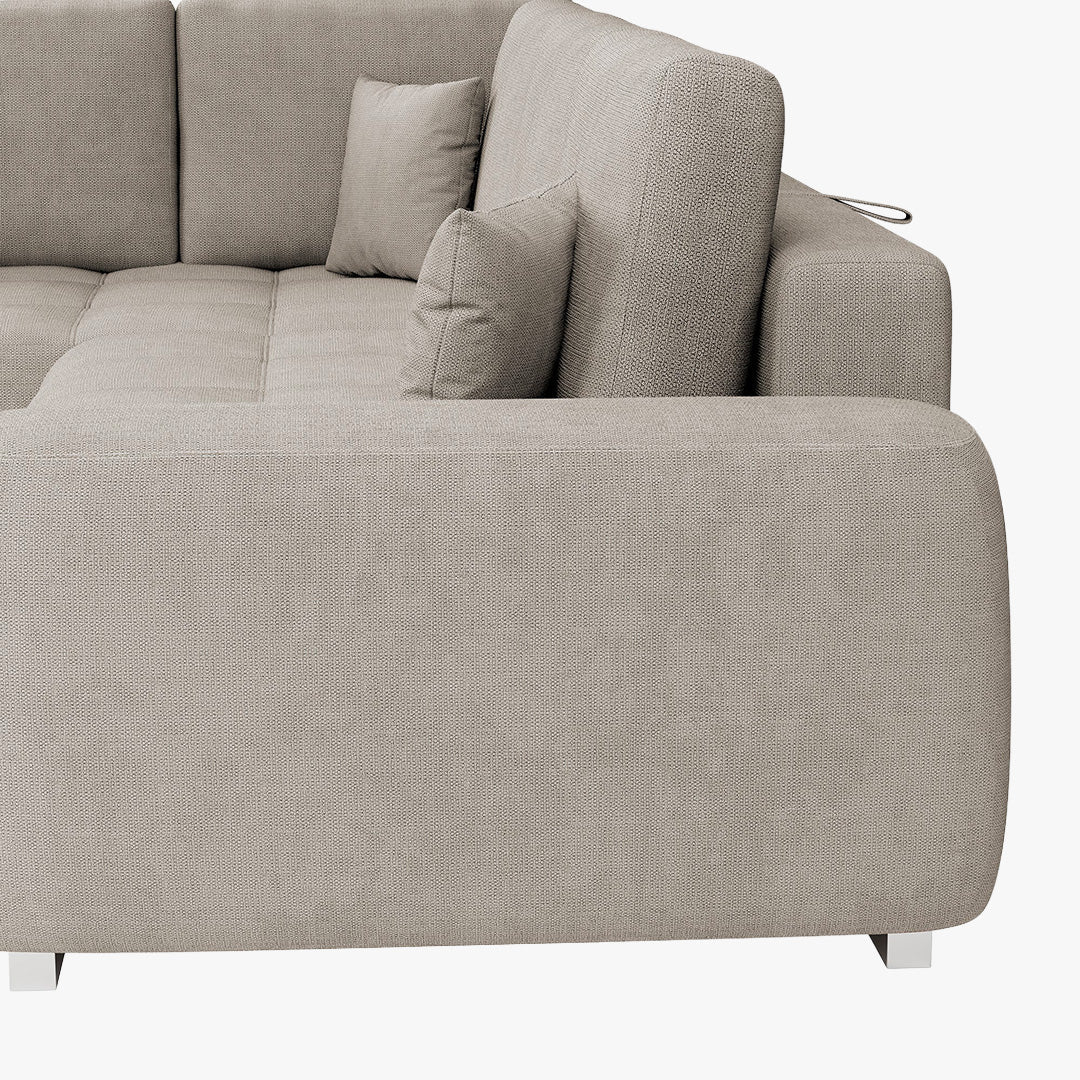 GYLIAN Canapé d'angle réversible et convertible avec coffre en tissu beige - Canapé d'angle convertible - Mobilier Deco