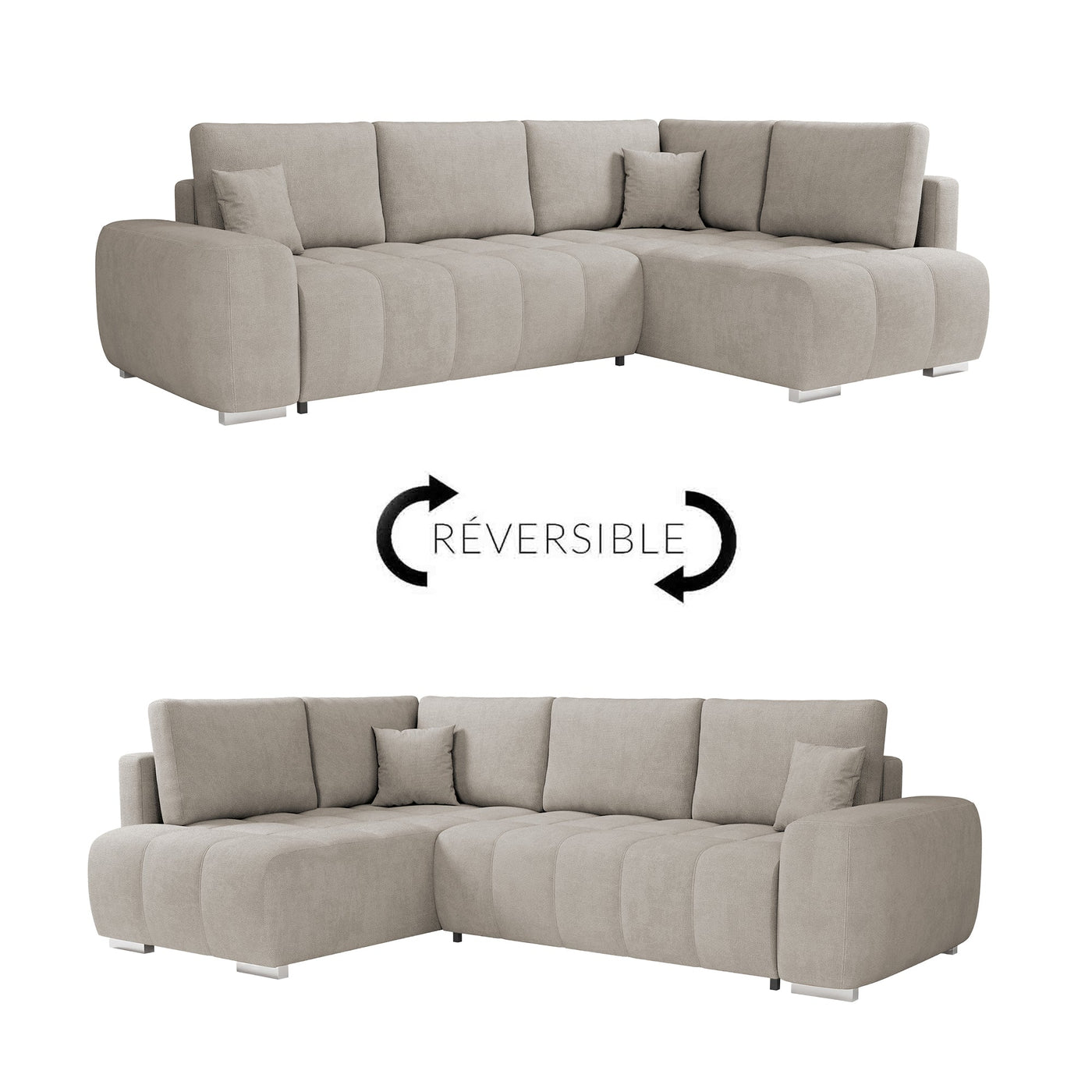 GYLIAN Canapé d'angle réversible et convertible avec coffre en tissu beige - Canapé d'angle convertible - Mobilier Deco