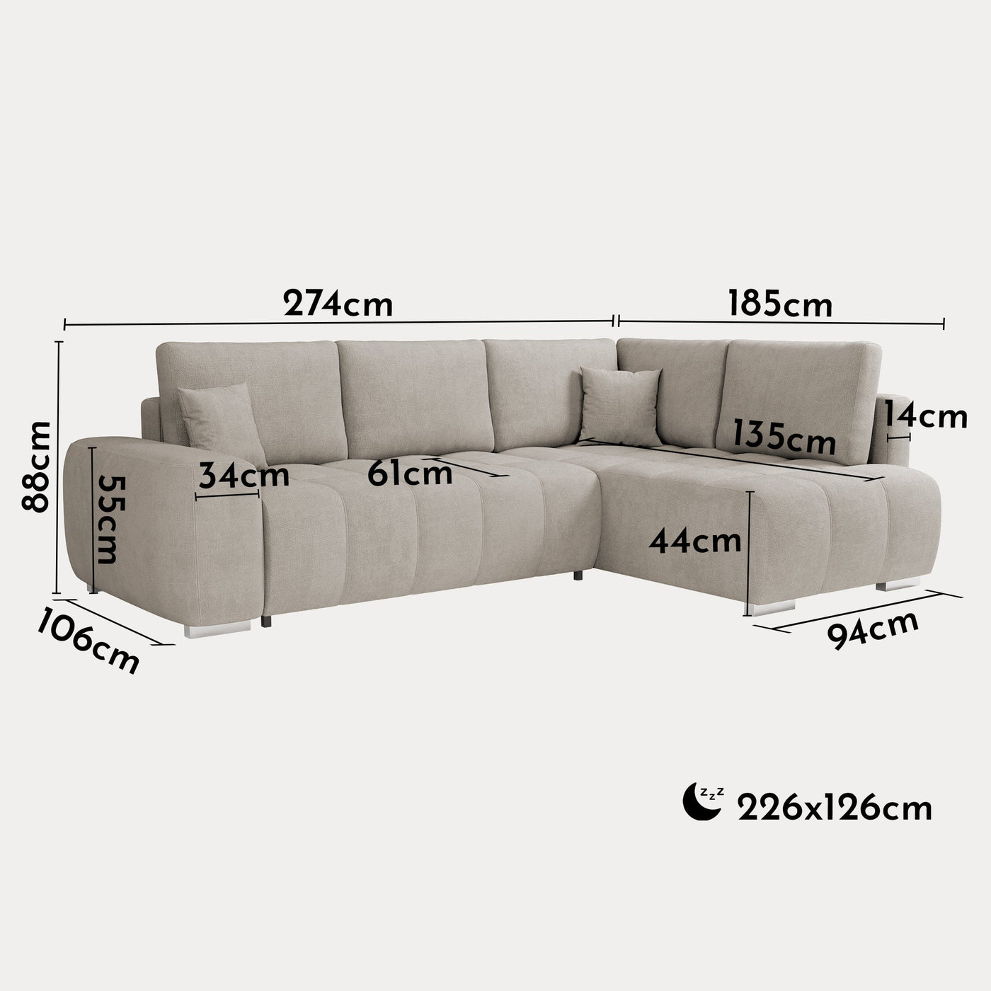 GYLIAN Canapé d'angle réversible et convertible avec coffre en tissu beige - Canapé d'angle convertible - Mobilier Deco
