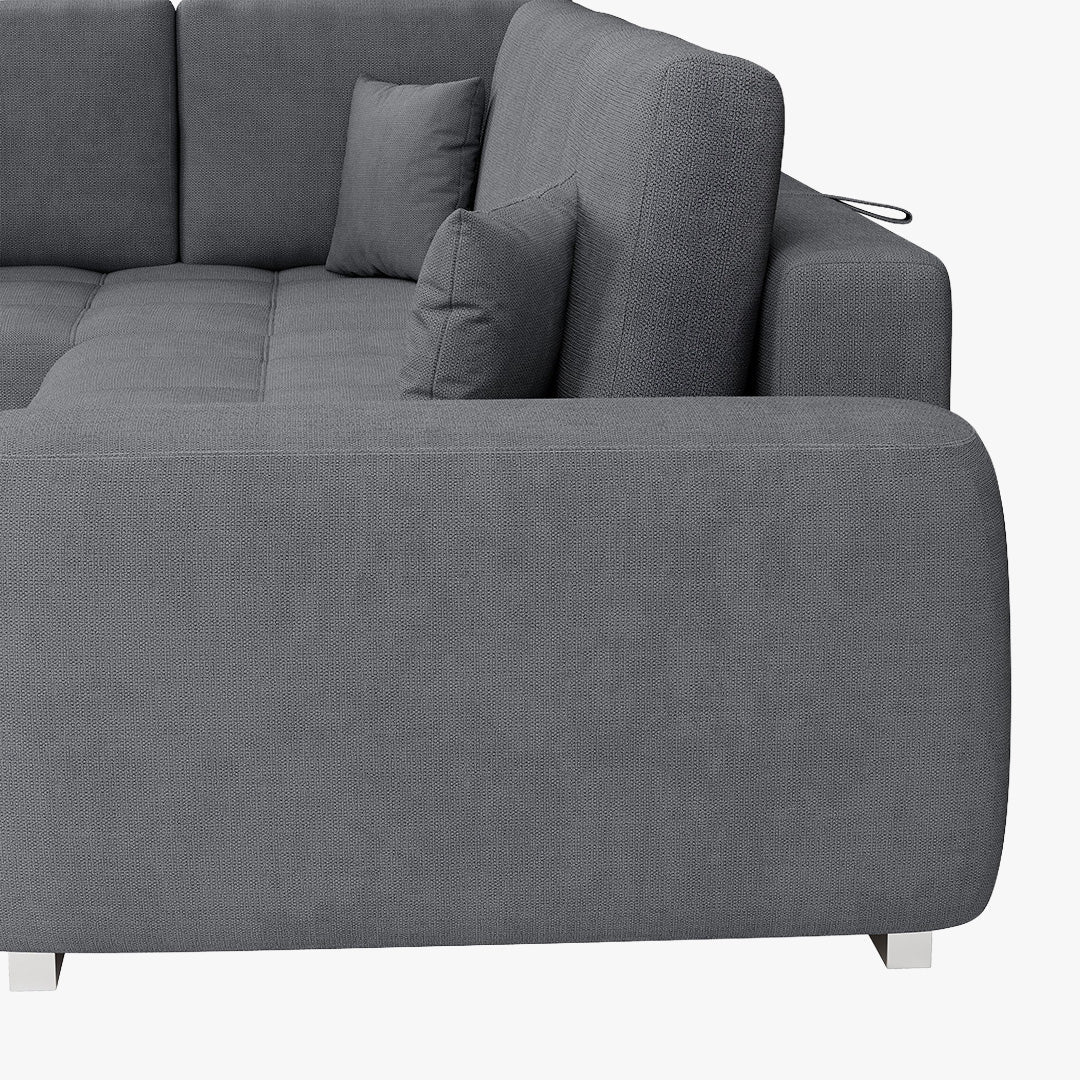GYLIAN Canapé d'angle réversible et convertible avec coffre en tissu gris - Canapé d'angle convertible - Mobilier Deco