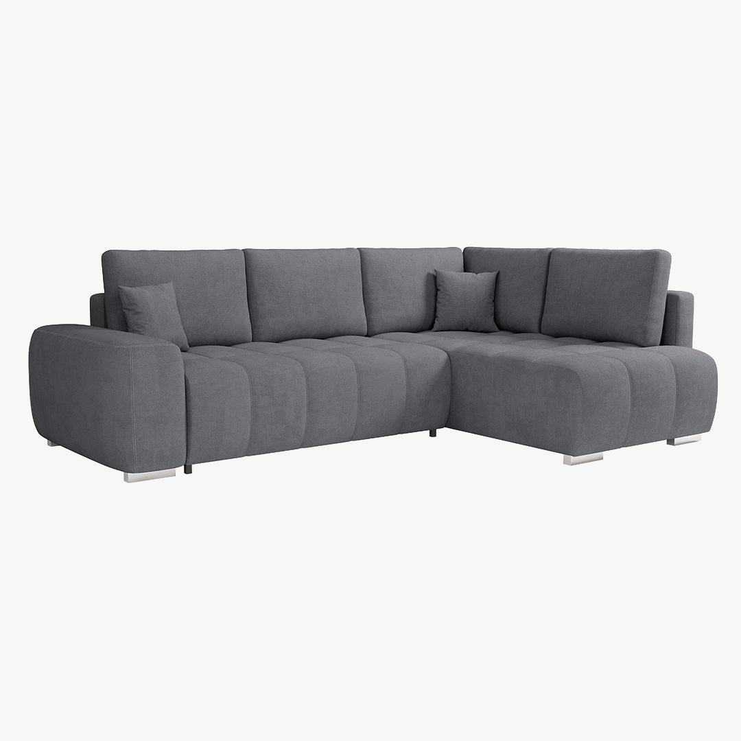 GYLIAN Canapé d'angle réversible et convertible avec coffre en tissu gris - Canapé d'angle convertible - Mobilier Deco