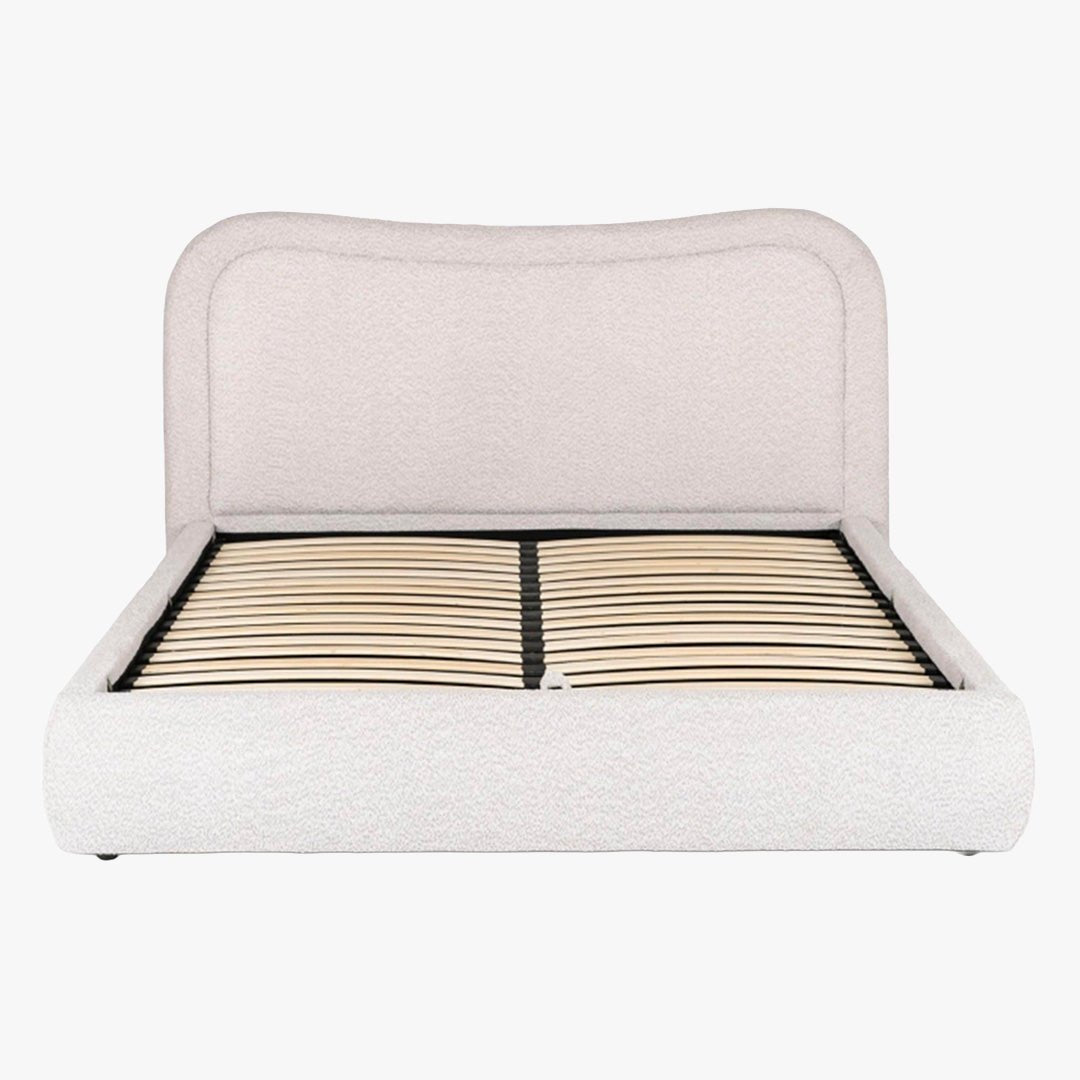 HAGA Lit double en tissu bouclette beige avec coffre 160x200 cm - Lits - Mobilier Deco