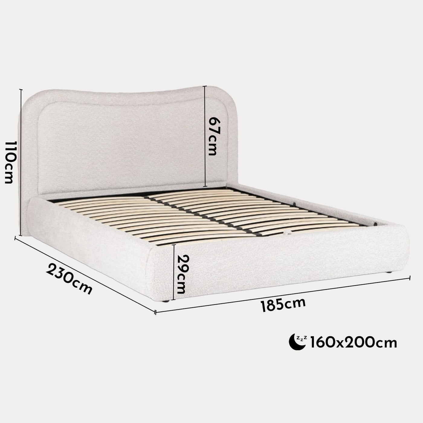 HAGA Lit double en tissu bouclette beige avec coffre 160x200 cm - Lits - Mobilier Deco