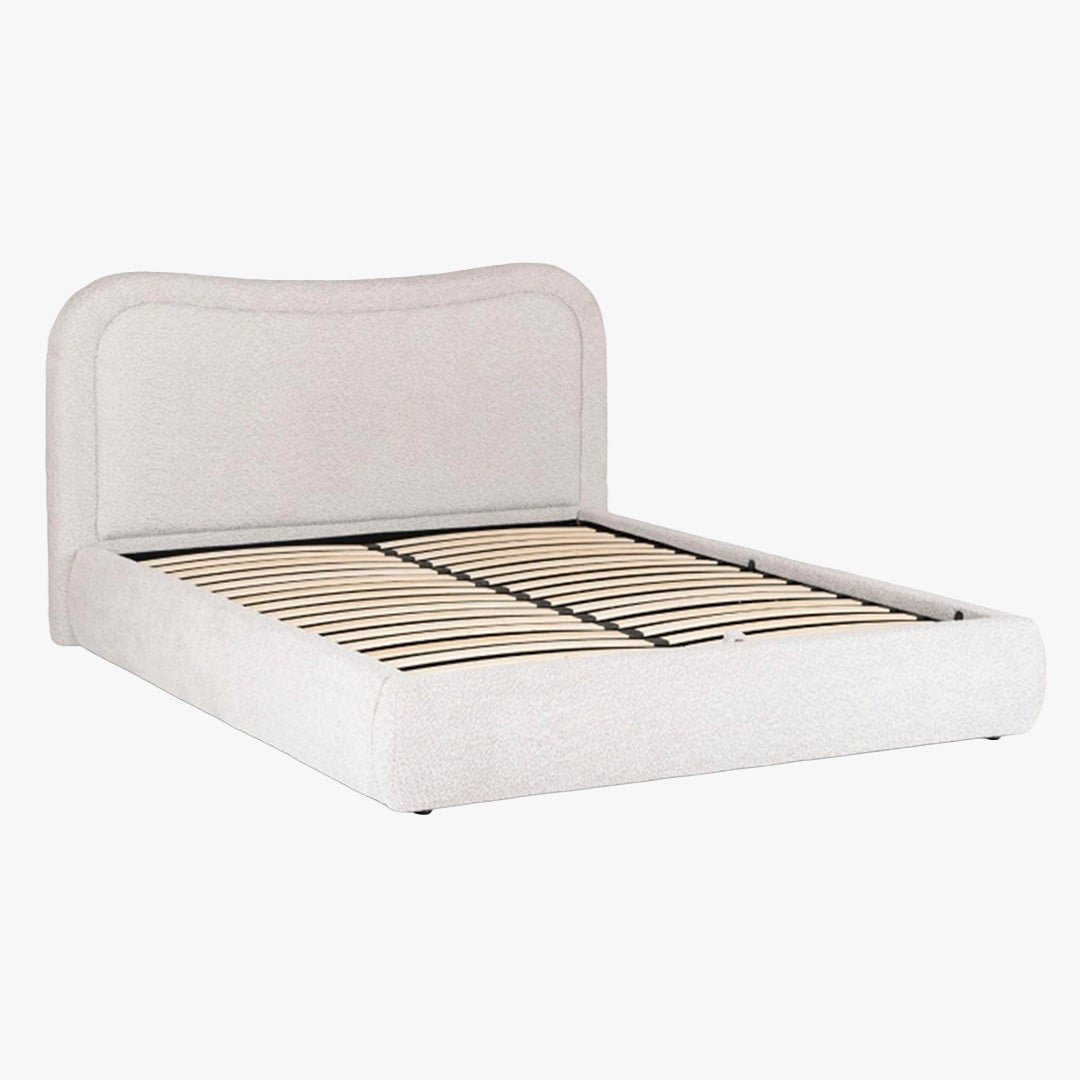 HAGA Lit double en tissu bouclette beige avec coffre 160x200 cm - Lits - Mobilier Deco