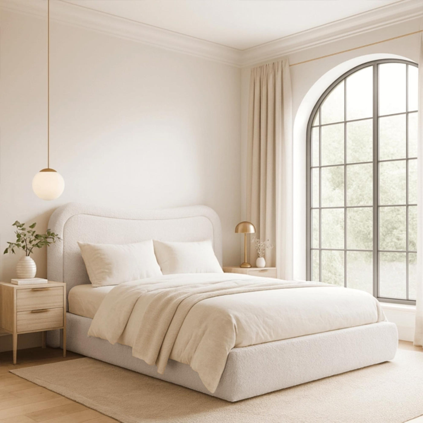 HAGA Lit double en tissu bouclette beige avec coffre 160x200 cm - Lits - Mobilier Deco