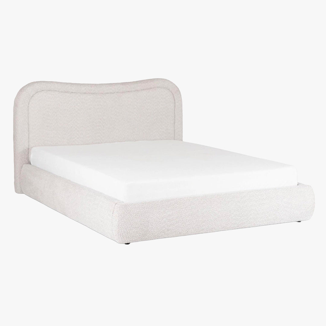 HAGA Lit double en tissu bouclette beige avec coffre 160x200 cm - Lits - Mobilier Deco
