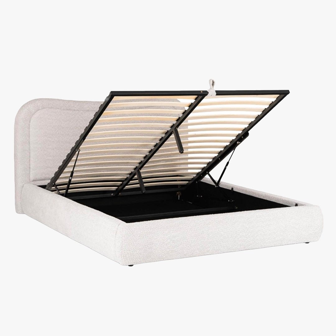 HAGA Lit double en tissu bouclette beige avec coffre 160x200 cm - Lits - Mobilier Deco