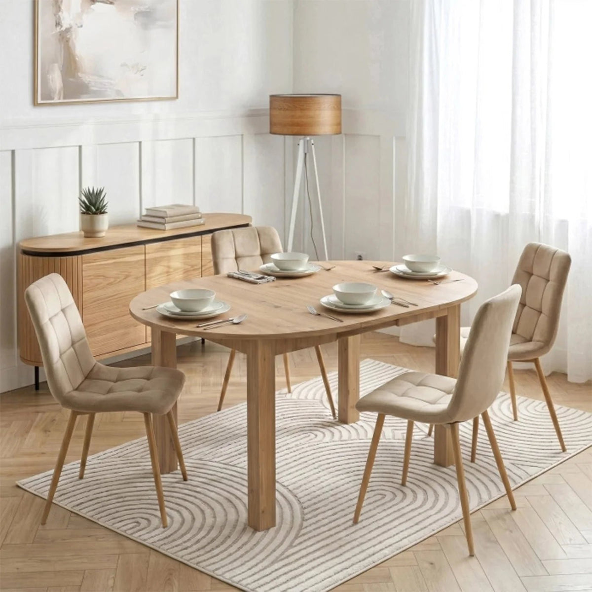 HARRY Table à manger ronde extensible couleur bois clair 102-142 cm - Table à manger - Mobilier Deco