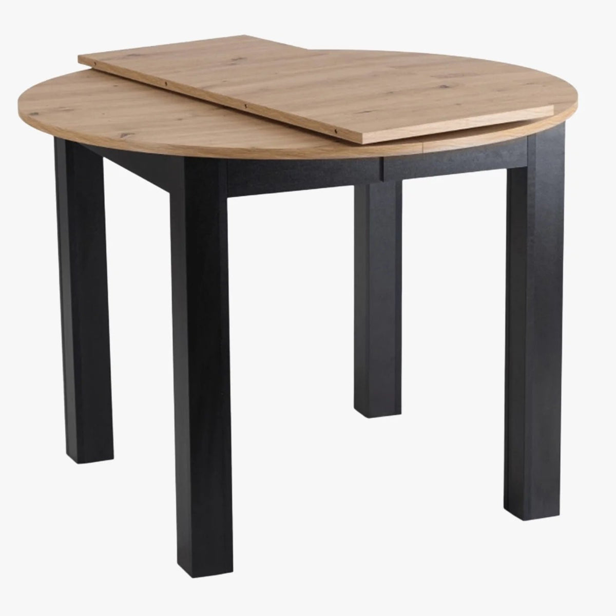 HARRY Table à manger ronde extensible couleur bois clair pieds métal noir 102-142 cm - Table à manger - Mobilier Deco