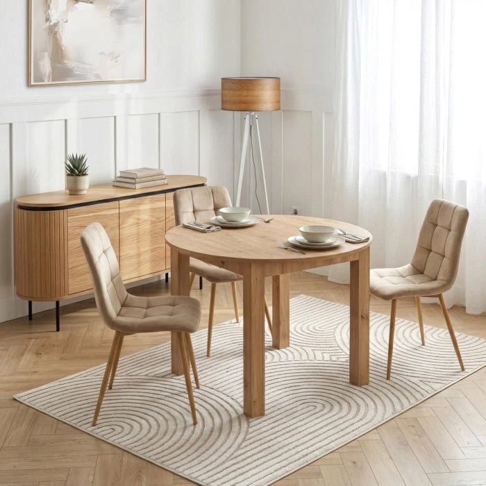 HARRY Table à manger ronde extensible couleur bois clair pieds métal noir 102-142 cm - Table à manger - Mobilier Deco