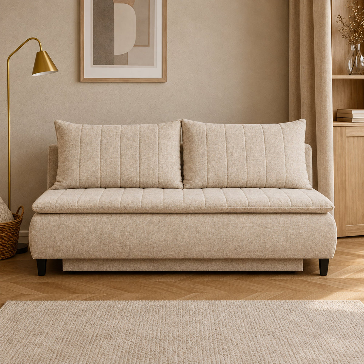HARVEY Canapé 3 places convertible avec coffre en tissu beige - Canapés convertibles - Mobilier Deco
