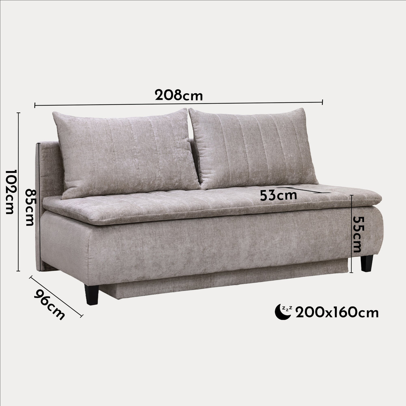 HARVEY Canapé 3 places convertible avec coffre en tissu taupe clair - Canapés convertibles - Mobilier Deco
