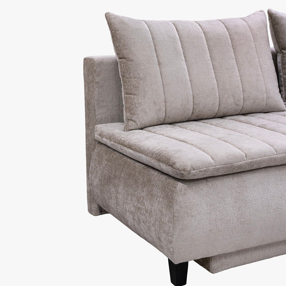 HARVEY Canapé 3 places convertible avec coffre en tissu taupe clair - Canapés convertibles - Mobilier Deco