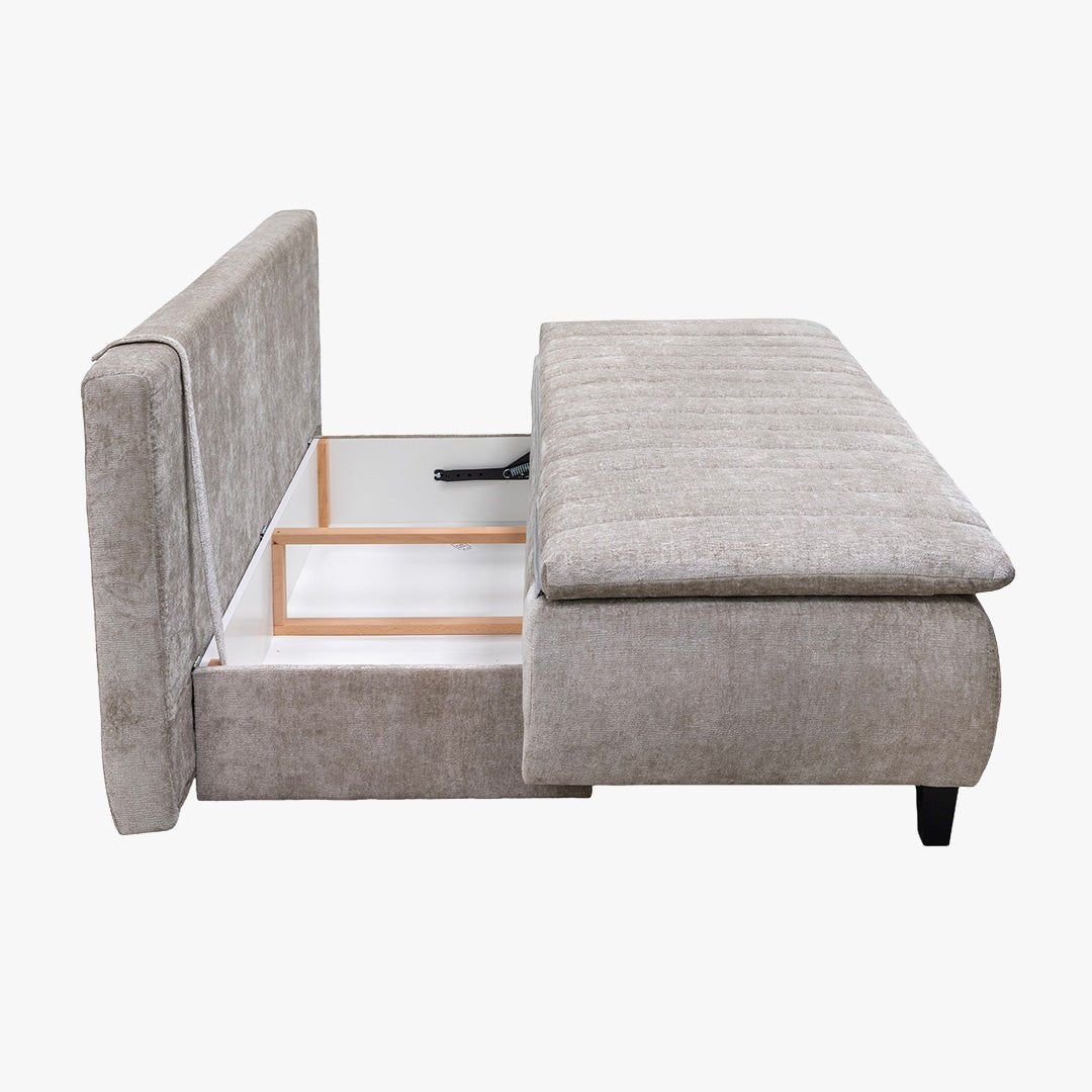 HARVEY Canapé 3 places convertible avec coffre en tissu taupe clair - Canapés convertibles - Mobilier Deco
