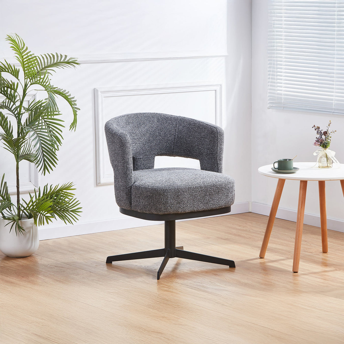 HAVA Chaise pivotante en tissu gris anthracite pieds en métal noir - Chaise de repas - Mobilier Deco