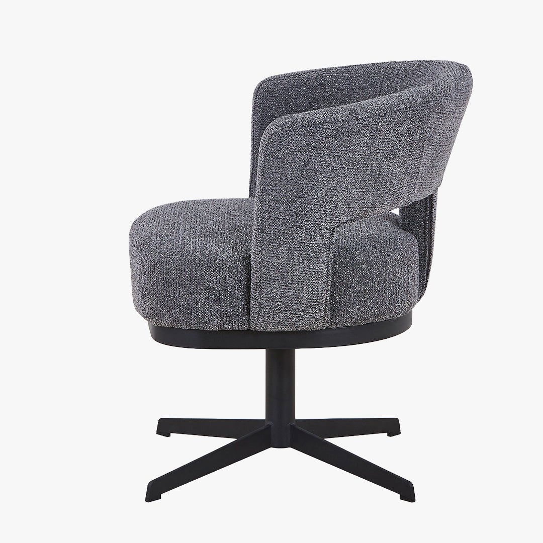 HAVA Chaise pivotante en tissu gris anthracite pieds en métal noir - Chaise de repas - Mobilier Deco