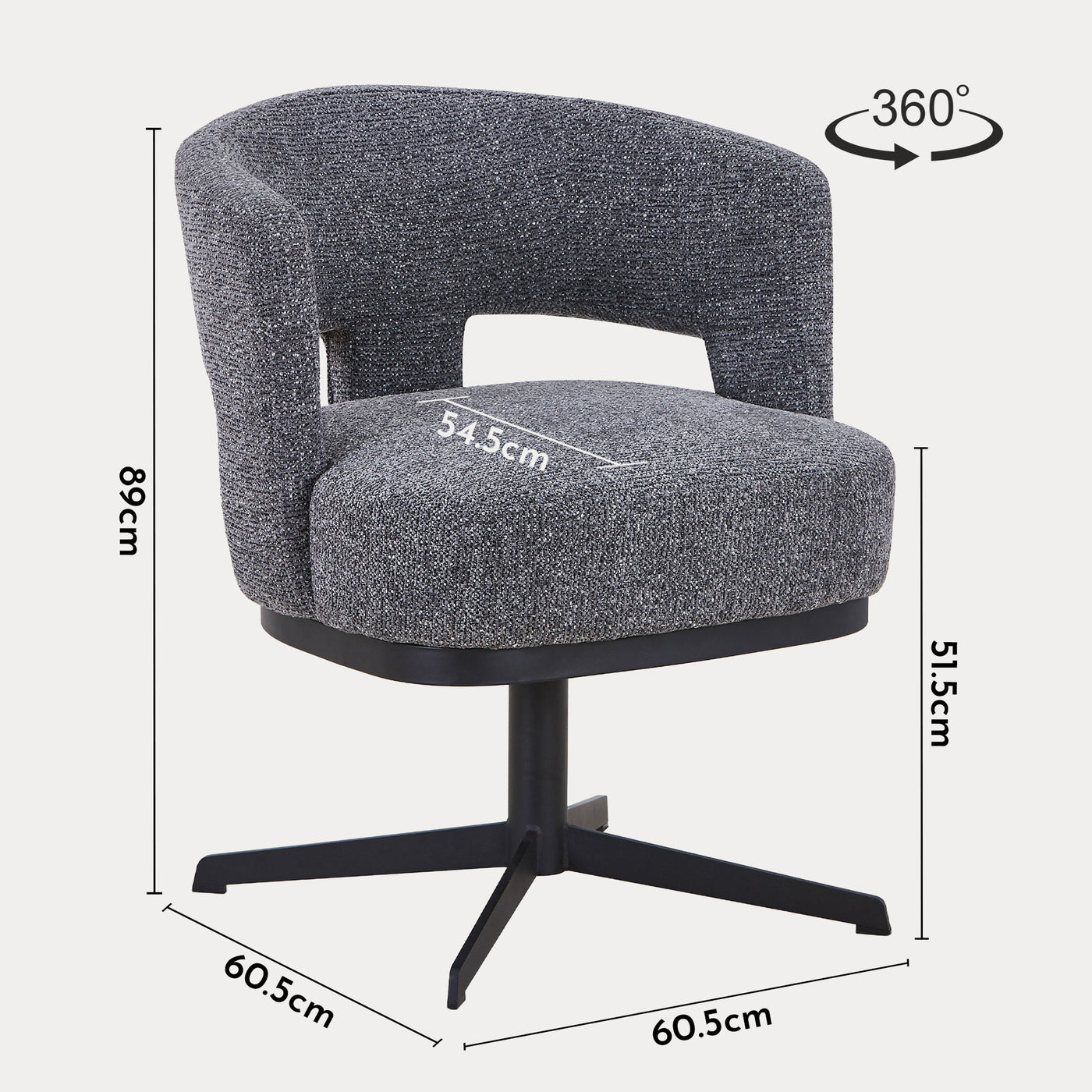 HAVA Chaise pivotante en tissu gris anthracite pieds en métal noir - Chaise de repas - Mobilier Deco