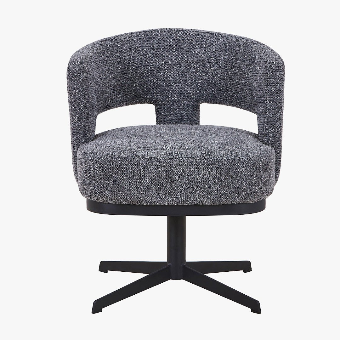 HAVA Chaise pivotante en tissu gris anthracite pieds en métal noir - Chaise de repas - Mobilier Deco