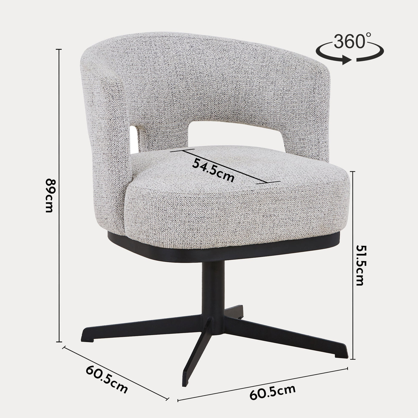 HAVA Chaise pivotante en tissu gris clair pieds en métal noir - Chaise de repas - Mobilier Deco