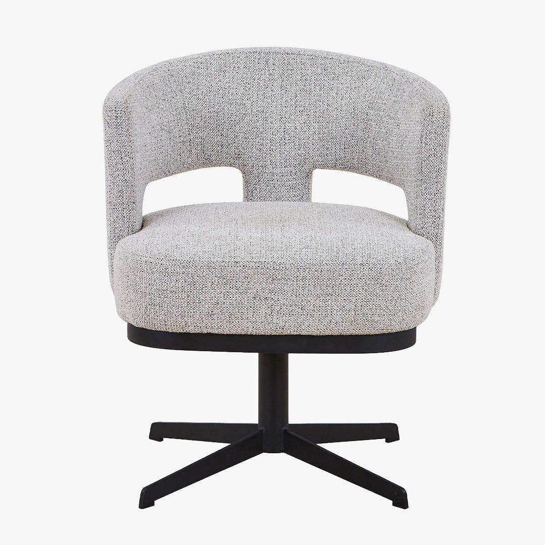 HAVA Chaise pivotante en tissu gris clair pieds en métal noir - Chaise de repas - Mobilier Deco