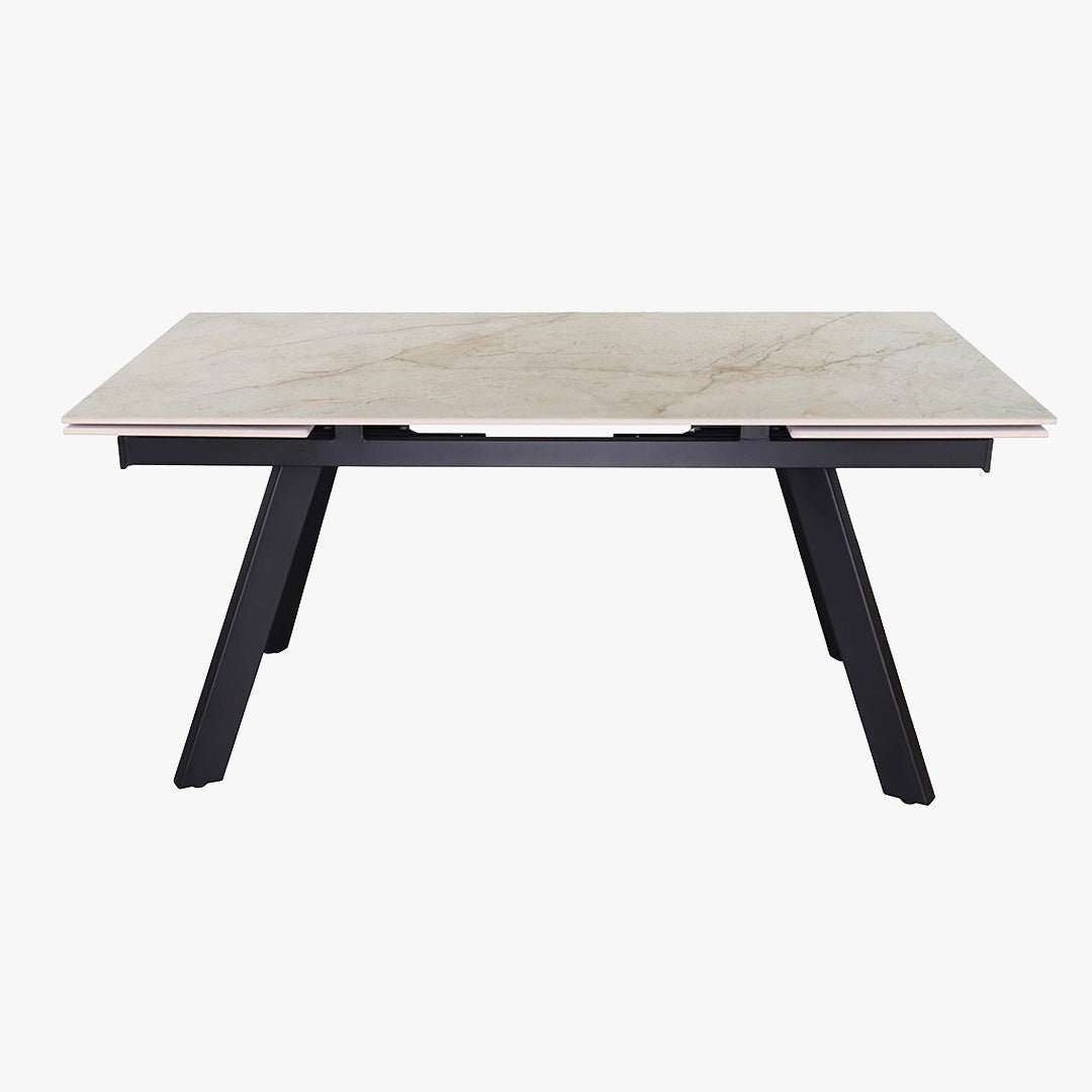HERA Table extensible en pierre frittée beige pieds en métal noir 160-240 cm - Table à manger - Mobilier Deco