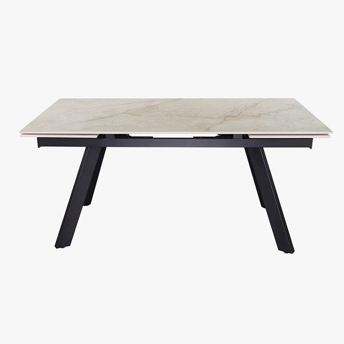 HERA Table extensible en pierre frittée beige pieds en métal noir 160-240 cm