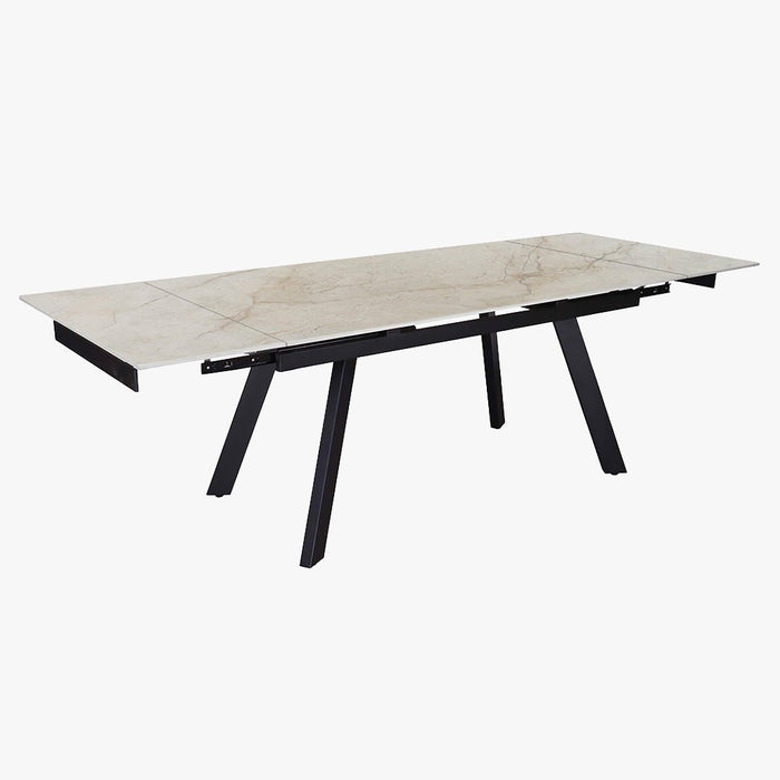 HERA Table extensible en pierre frittée beige pieds en métal noir 160-240 cm