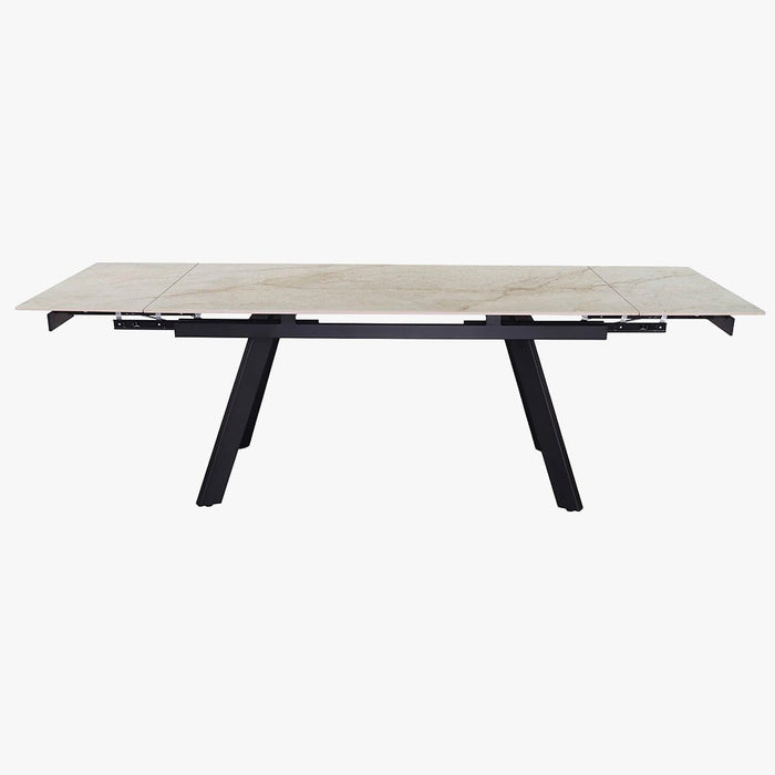 HERA Table extensible en pierre frittée beige pieds en métal noir 160-240 cm
