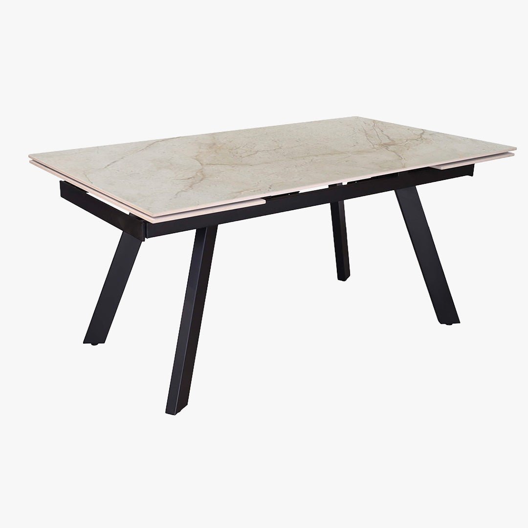 HERA Table extensible en pierre frittée beige pieds en métal noir 160-240 cm - Table à manger - Mobilier Deco
