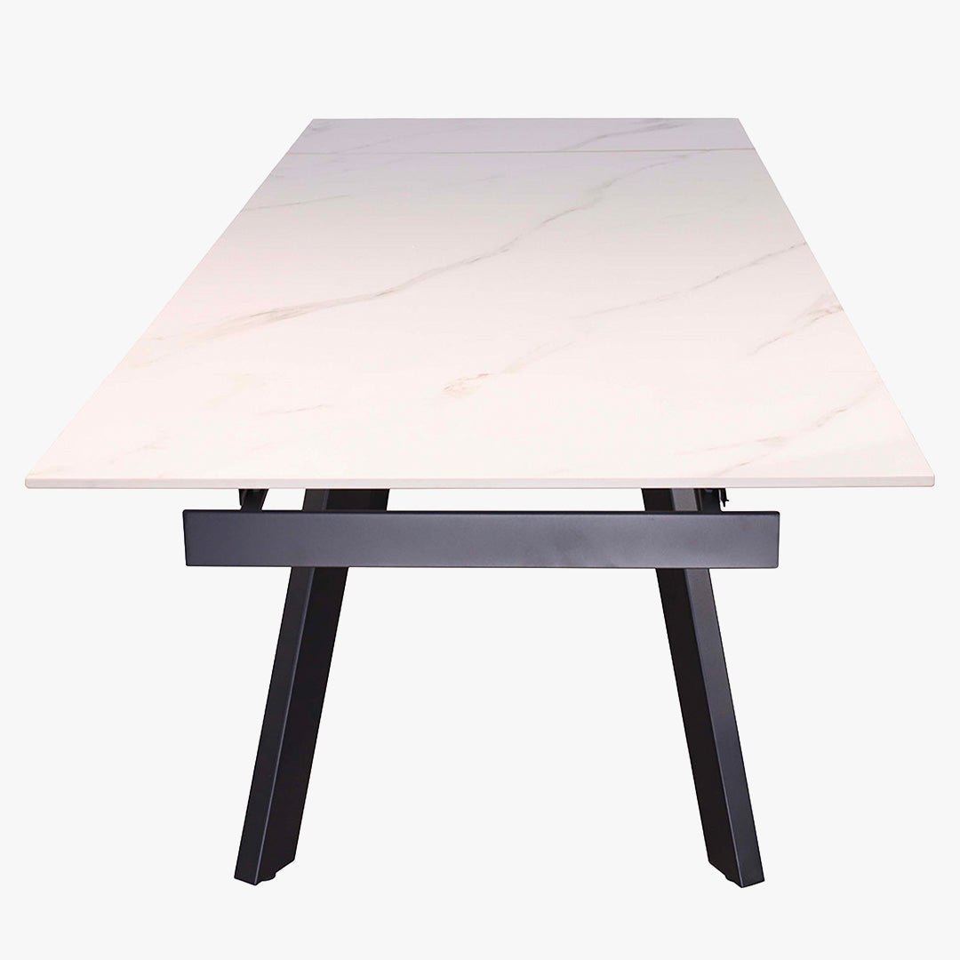 HERA Table extensible en pierre frittée blanc pieds en métal noir 160-240 cm - Table à manger - Mobilier Deco