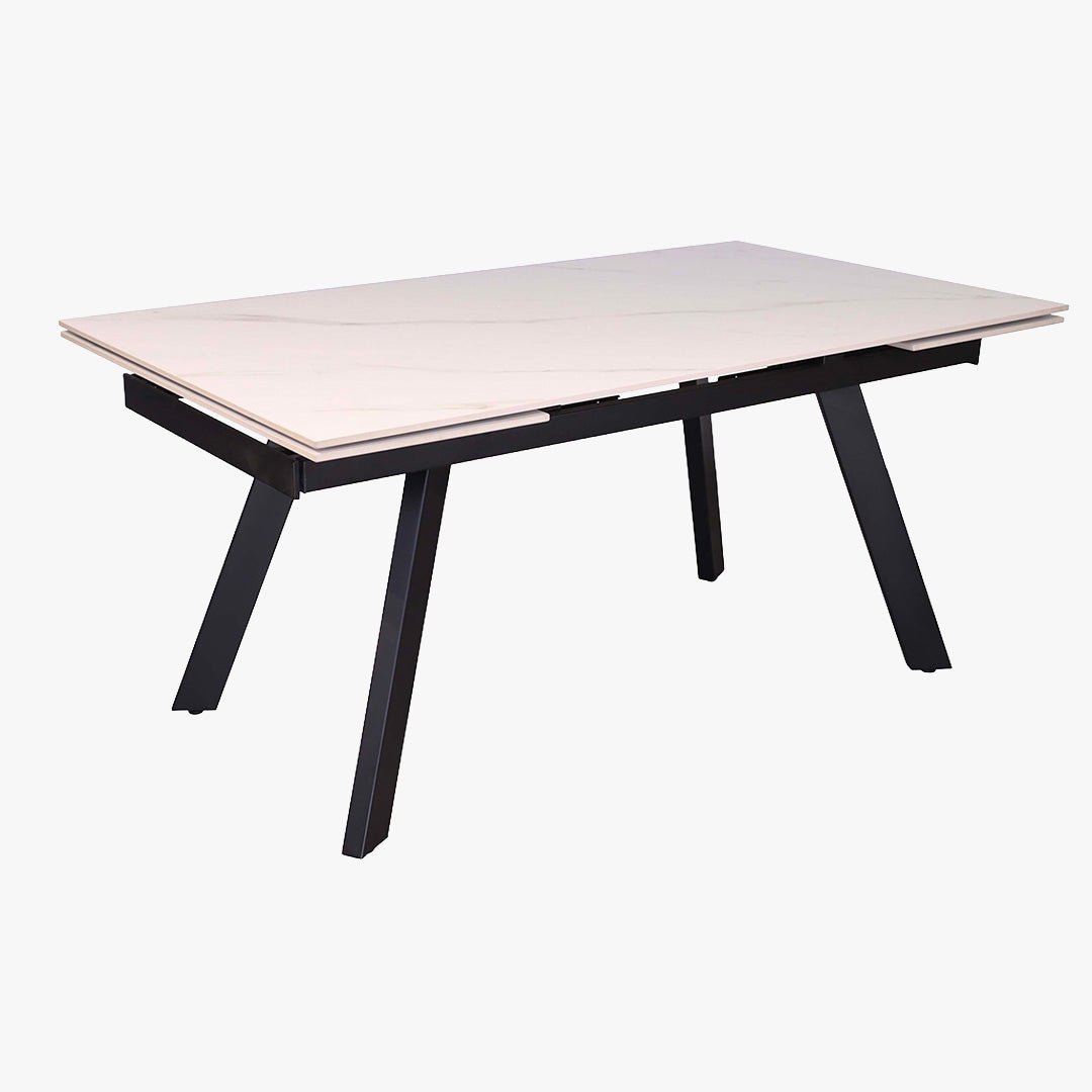 HERA Table extensible en pierre frittée blanc pieds en métal noir 160-240 cm - Table à manger - Mobilier Deco